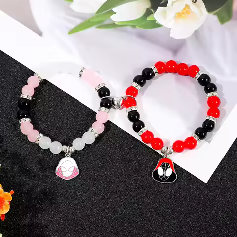 Cool Creative Gothic Style Marvel Spider Man Gwen Stacy Pendant Beaded Bracelet Romantic Jewelry Sui