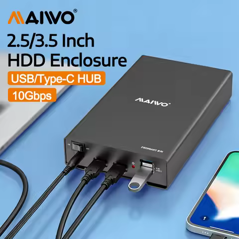 MAIWO HDD Enclosure with HUB 2.5/3.5 Inch SATA HDD Docking Station 10Gbps Type-C Gen2 HDD/SSD Case A