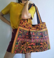 Shoulder Bag Embroidered Fabric With Zipper Hmong