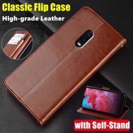 For OnePlus 6T A6010 A6013 Genuine Leather Case Vintage Wallet Simple Folding Flip Protective Case with Kickstand Card Holder Cover