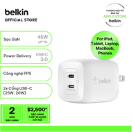 Sạc nhanh BOOST↑CHARGE PRO GaN Belkin 45W - 2 cổng USB-C PD 3.0 PPS WCH011 (tương thích iPhone 15)
