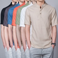 Men's Fashion Chinese style Linen Shirt short Sleeve Slim Fit Leisure Shirt （M-5XL）