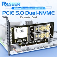 RAGEER PCIe 5.0 to Dual M.2 NVMe X16/X8 Adapter Extension Riser Card 256Gbps Card Slot for 2280/60/4