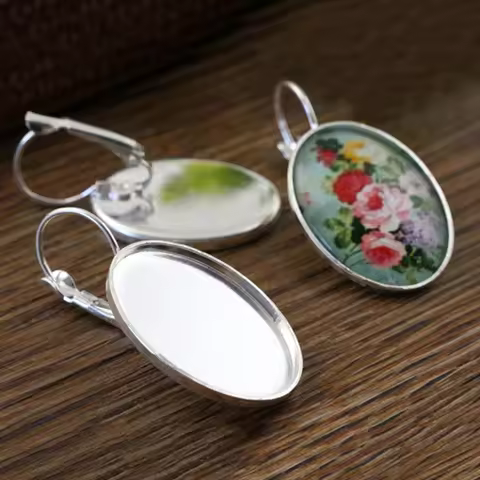 18x25mm 10pcs Bright Silver Plated French Lever Back Earrings Blank/Base,Fit 18x25mm Oval glass cabo