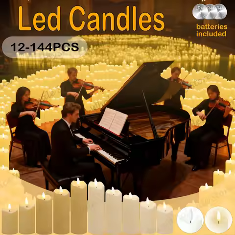 12-144PCS LED Candle Bulk Artificial Candles LED Pillar Flameless Candles with Battery Wedding Flick
