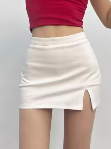 American Style Retro Spicy Girl Low Waist Midi Skirt Women Niche Design Sense Side Split Fork Slim W