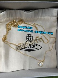 (現貨) 2021春夏 Vivienne Westwood GET A LIFE 合金 水鑽土星 LOGO 雙層項鍊 項鏈  頸鍊 頸鏈 (保証正貨及全新) 金色 專櫃已售罄