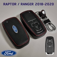 ซองกุญแจหนัง Ford Ranger 2018-2020 รุ่น Smart Key หนังแท้ เดินด้ายแดง โลโก้โลหะ
