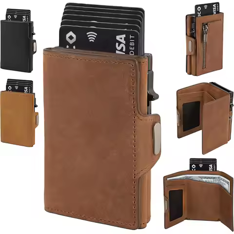 Wallet Leather for Men Pop-Up RFID Slim Card Holder Wallet for Men Minimalist Leather Credit Card Wa