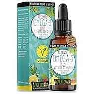 Omega-3 Algae Oil Plus - 40% DHA and 20% EPA with Vitamin D3 + K2 + E - Raspberry, Lemon and Rosemary Extract - Vegan (20 ml = 4 Month Supply)