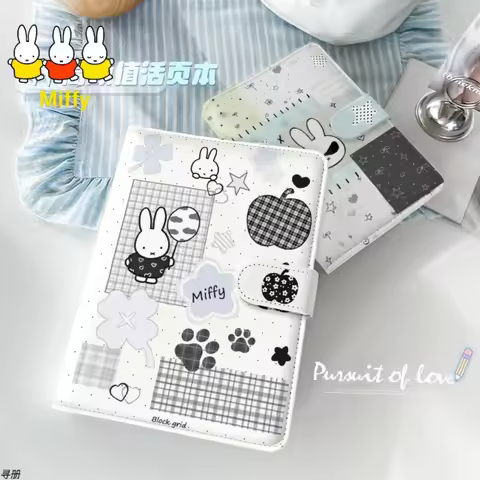 Kawaii Miffy Rabbit Notebook A6 A5 Notebook with Magnetic Buckle Soft Leather Ins Planner Detachable
