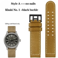 สายหนังแท้ขนาด 20 มม. 22 มม. พร้อมหมุด สำหรับนาฬิกา Hamilton Khaki รุ่น H77616533 H70615733 สายนาฬิก