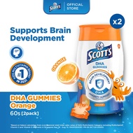 [2 Pack] SCOTTS DHA Fish Oil Omega 3 Gummies Supplement for Children Supports Brain Development Oran