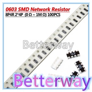 100pcs 0603 2*4 8P4R 2*4P 5% Network Resistor SMD array 0 ohm ~ 910K 2K 2.2K 4.7K 10K 22K 47K 100K 1