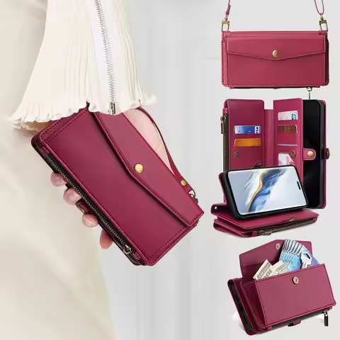 Multi 6 Cards Wallet Case for Samsung Galaxy Wide 7 6 Quantum 5 4 Buddy 3 Jean 2 Jump Crossbody Leat