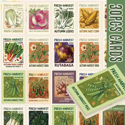 30pcs Fresh Harvest Vegetable Seed Variety Cards,Garden Seed Collection,For Home Gardening Themed Gi