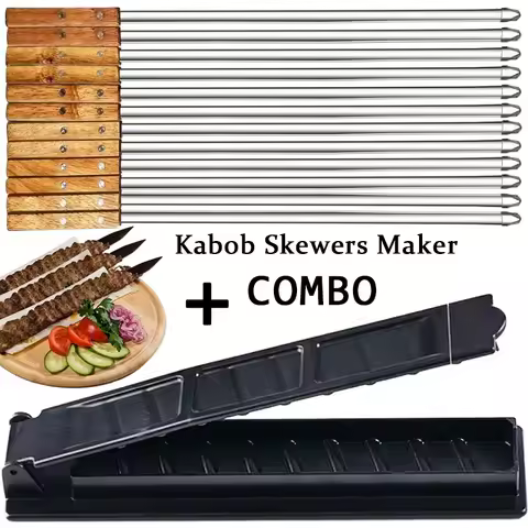 21Inch Long Flat 340 Stainless Steel Professional Grilling BBQ Skewer Meat Skewer Machine Kebab Pres