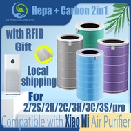 【hepa+carbon 2in1】Replacement Compatible with Xiaomi 2/2S/2H/2C/3H/3C/3S/pro Filter Air Purifier Accessories