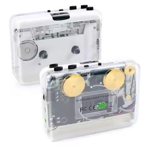 Reverse Clear Stereo Cassette Player,Builtin Cool Copper Wheel MovementEarphone,Cassette Tape to MP3