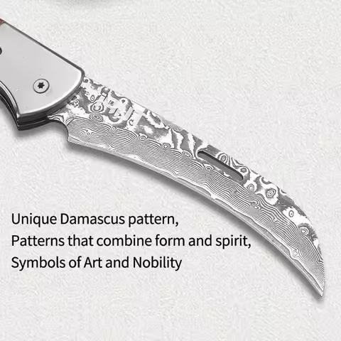 Damascus Knife Folding Knife Cutting Meat Paring Fruit Boning Knife Kitchen Knives Damascus Steel Wo