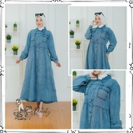 Midi Barbie Denim Dress Jeans Dress Muslimah Jubah Denim Outfit