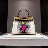 แพลตตินัม หนัง กระเป๋าถือ Kelly รุ่นที่สอง Rare Python Skin พื้นผิว เสื้อท่อนบน กระเป๋าสะพายข้างสําห