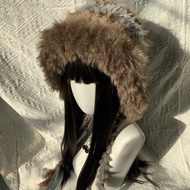 美拉德色系連帽圍巾 暖棕色手工連帽圍巾