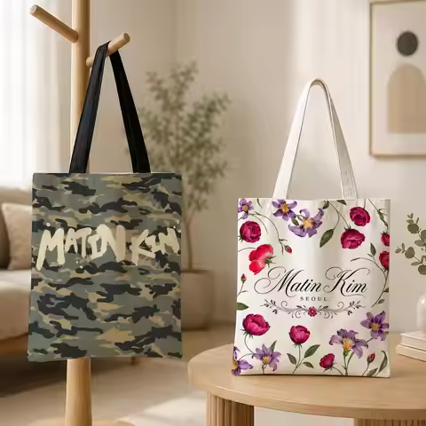 Brand Kim Matin Storage Bags Canvas Tote Bag for Women, Reusable Shoulder Shopping Bag for School, W