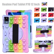 Soft Silicon Case for Realme Pad Tablet P70 Pro Tab 12 Inch 360 Rotating Stand Tablet Push Bubble Kids Cover