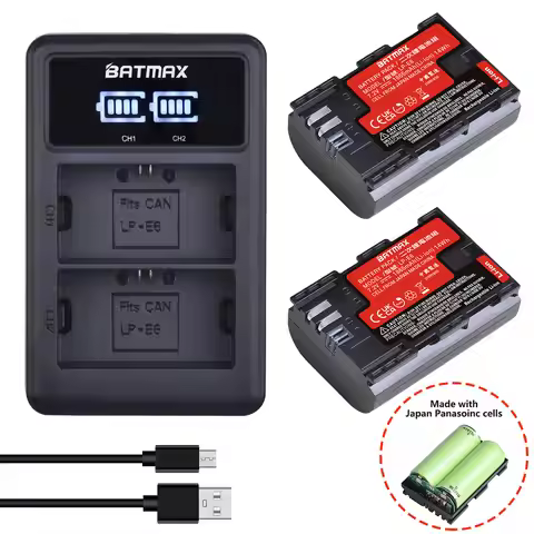 Batmax Japan Cell LP-E6 LP-E6N Battery + LED Dual USB Charger for Canon EOS 6D 7D 5DS 5DSR 5D Mark I