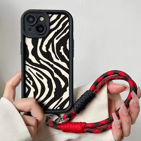 Wrist Chain Lanyard Case For Redmi Note 13 12 11 10 9 8 7 Pro Plus 11s 13C 12C Zebra Pattern Shockpr