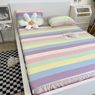 (8 Color) Cartoon Bedsheet for Kid Bed Cover Rainbow Pattern Fitted Sheet Bed Sheet Only Single Queen King Size Cadar Mattress Protector 卡通儿童床单