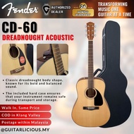Fender CD-60 Dreadnought V3 Acoustic Guitar w/case, Walnut FB , Natural ( CD60 / CD 60 / NAT )