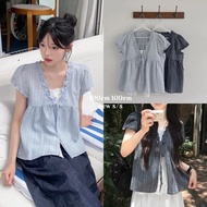 109cm 2-layer striped babydoll shirt with ruffles