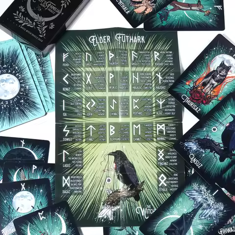 Witchs Familiar Runic Oracle 24 Card Indie Tarot Deck Rune Cards Animal Oracle Animal Tarot Cards Vi