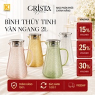 BOROSILICATE CREASTA HOME GLASS BOTTLE 2L HEAT RESISTANT HORIZONTAL TEXTURE WATER TANK WITH Stainles