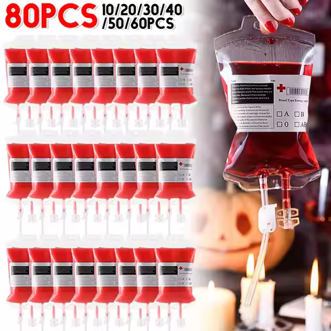 60-10PCS Empty Blood Bags Energy Drinks for Halloween Zombie Vampire Costume Props Nurse Graduation 
