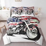 Erosebridal 7Pcs Boys Dirt Bike Comforter Set for Teens 3D Motorcycle Bedding Sets American Flag Bed