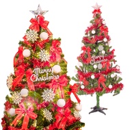 [特價]摩達客6尺特仕幸福型綠色聖誕樹+銀白熱情紅系配件+100燈LED燈*1