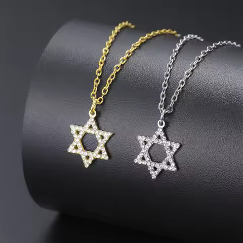 EUEAVAN Classic Star of David Necklaces Stainless Steel Rhinestones Six-pointed Star Necklace for Wo