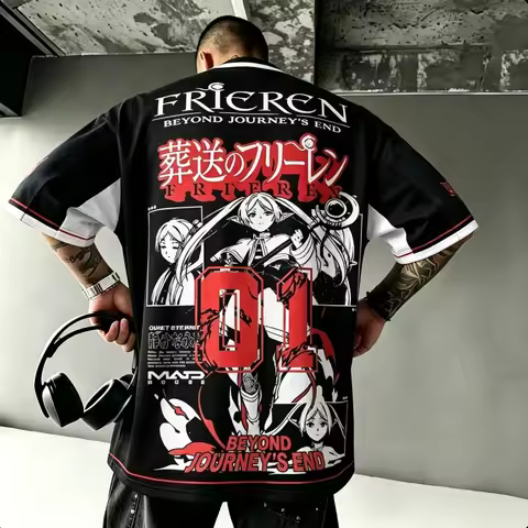 Frieren Beyond Journey's End 3D Print Jersey Y2K V Neck Short Sleeve Tshirt Men Women Kid Elf Anime 