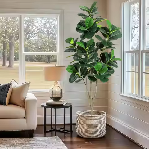 Artificial Tree,Faux Fiddle Leaf Fig Tree,6ft Tall Ficus Tree Artificial for Home Decor,Fake Lyrata