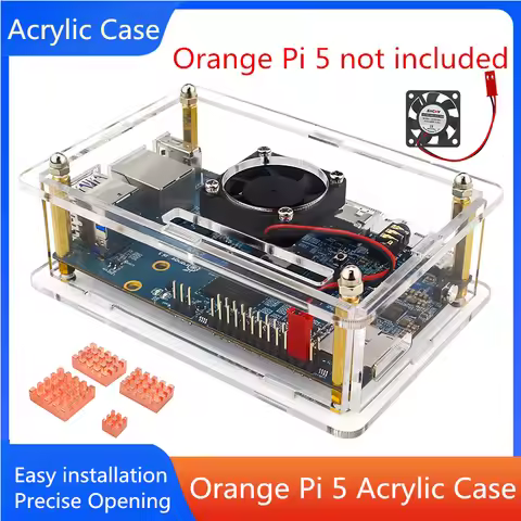 Orange Pi 5 Acrylic Case Transparent Shell Active Cooling Optional With Fan Copper Aluminum Heat Sin