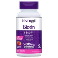 Biotin 5000 mcg, Strawberry Flavor, Fast Dissolve Tablets, Extra Strength, 250 Count Natrol Biotin 5