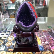 烏拉圭帝王紫恐龍蛋水晶龍蛋紫水晶洞消磁洞 Top 級 帝王紫 細芽晶體 超級閃亮 天然原色 配實木底