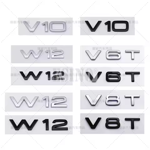 Car Styling V6T V8T V10 W12 3D ABS Chrome Emblem Car Badge Sticker Decal for Audi A6 A7 A8 S4 S5 S6 