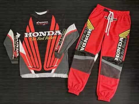 NOS Team Honda Vintage Motocross Racing Long Sleeve Tee Breathable Quick-Drying Super Jersey for Men