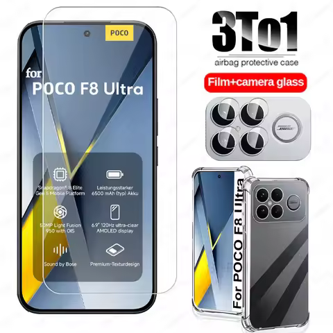 3To1 Transparent Soft Cover Case For POCO F8 Ultra Camera Tempered Glass POCO F7 X7 Pro M7 4G F7Pro 