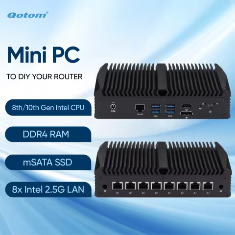 Qotom Barebone Mini PC 8x Intel 2.5G LAN To DIY Powerful Router Firewall VPN 8th/10th Gen Intel Cele