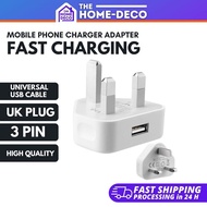 3 Pin Mobile Phone Charger Adapter USB Wall Charger Travel Fast Charging Adapter iPhone Samsung Huawei Tablet UK Plug